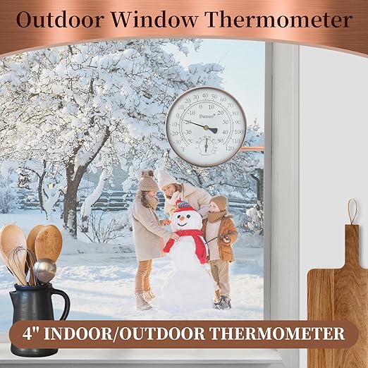 4" Brass Outdoor Thermometer, Indoor Thermometer for Room – Analog Wall-Mount Temperature Gauge with Humidity – Decorative for Patio, Garage, House, Greenhouse, Window, Antique Bronze