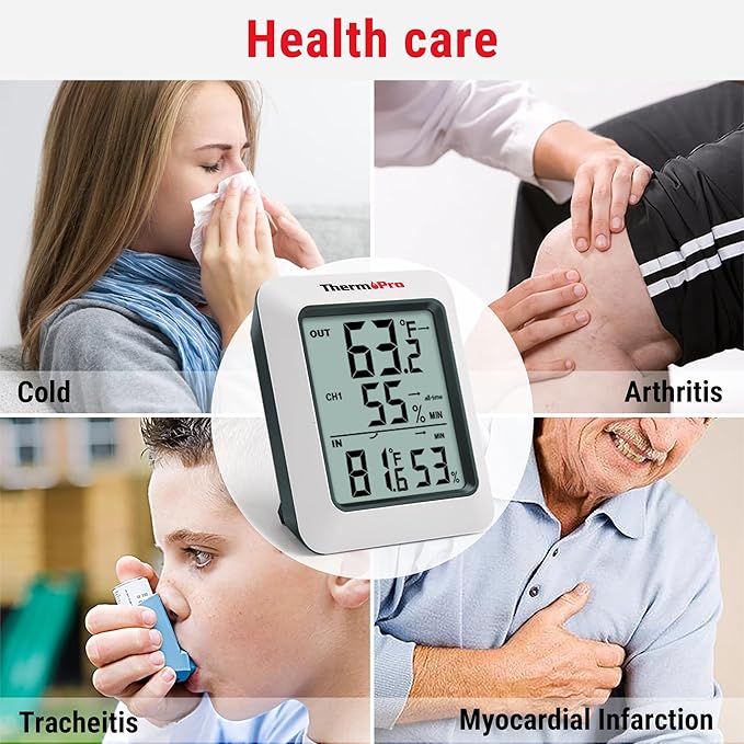 ThermoPro TP60 Digital Hygrometer Outdoor Thermometer Wireless Temperature and Humidity Gauge Monitor Room Thermometer with 500ft/150m Range Humidity Meter Temperature Indicators
