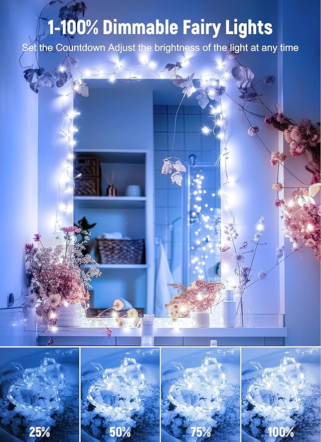 USB Fairy Lights Plug-in, 2 Pack Smart 33FT 100LEDs Bluetooth Twinkle Lights with Timer and Remote, App Control Starry String Lights 8 Modes for Wedding Party Indoor Christmas Decoration, Pure White