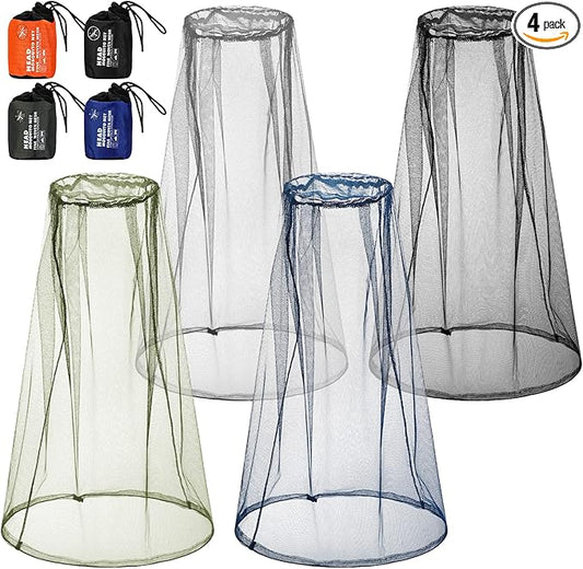HESTYA 4 Pack Mosquito Head Net Face Mesh Protecting Net for Outdoor Hiking Camping Climbing Mosquito Fly Insects Preventing(Stylish Colors)