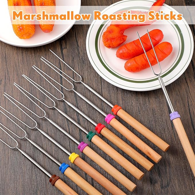 24 Pcs 28 Inch Marshmallow Roasting Sticks Bulk, Smores Skewers for Fire Pit, Hot Dog Camping Skewers Accessories Campfire Marshmellow Extendable Forks BBQ Tools Smores Sticks