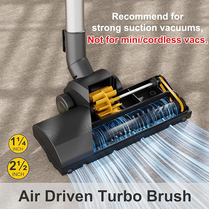Turbo Brush Head Shop Vac Accessory 1.25" with 2.5" Hose Adapter, as 1-1/4" 2-1/2" Shopvac Attachment Wet Dry Vacuum Adaptor, Ideal for Pet Hair Removal on Carpets Area Rugs Hardfloors