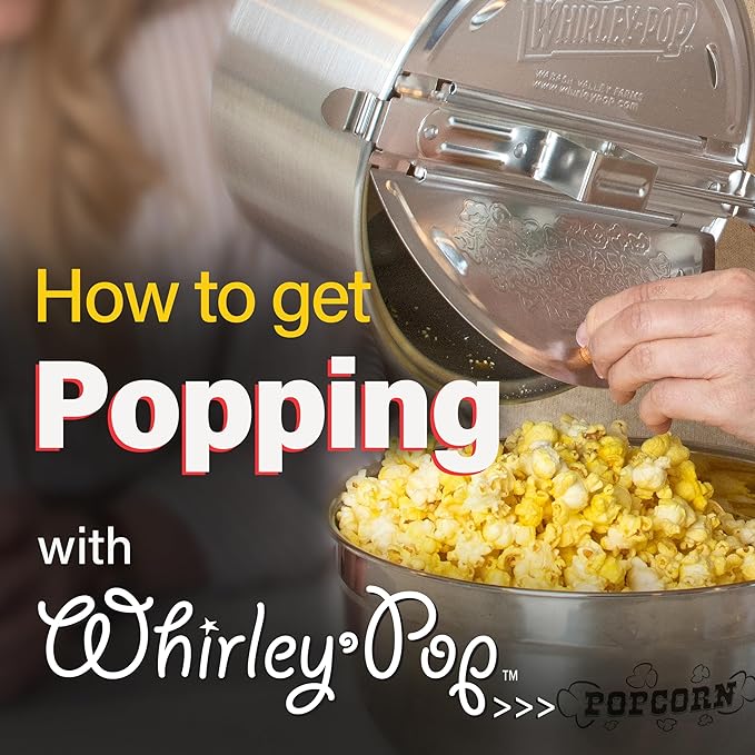 Original Whirley Pop Popcorn Popper with Kernels – 6-Quart Silver Popcorn Maker, Fast & Easy-to-Use Snack Machine for Movie Nights, Durable Aluminum Stovetop Popper with Metal Gears