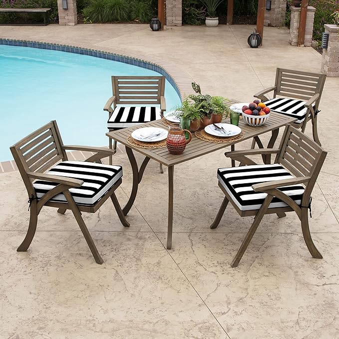 Arden Seat Cushion, 21 x 21, Rain-Proof, Fade Resistant, Cushion for Patio Dining, Adirondack, and Outdoor Chairs Black Cabana Stripe