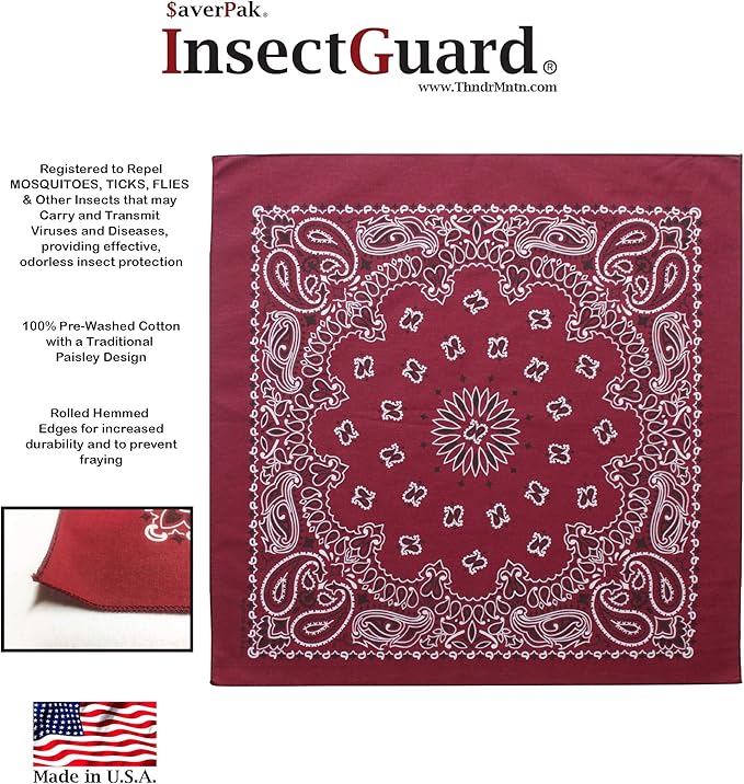 $averPak Pets - InsectGuard Permethrin Treated Mosquitoes, Flies, Ticks & More Insect Repellent Dog Bandanna Paisley (Black/White)