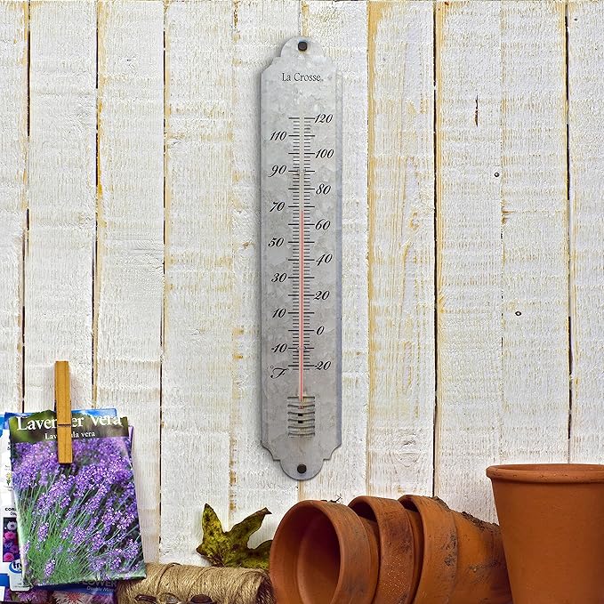 La Crosse 204-1550-INT 19.50" Galvanized Metal Analog Vertical Thermometer
