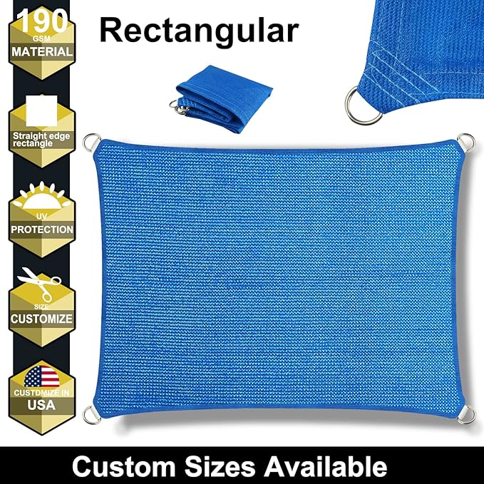 14' x 16' Blue Outdoor Sun Shade Sail Canopy ??UV Resistant Permeable Awning Fabric for Patio, Garden, Backyard, Pergola, Carport, Lawn Shelter Cover