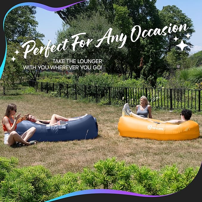 Nevlers 2 Pack Inflatable Loungers Air Sofa Couch | Perfect for Beach Chair Camping Chairs or Portable Hammock |Travel Bag Pouch, Pegs & 3 Pockets| Movie Seating & Camping Accessories Blow Up Lounger